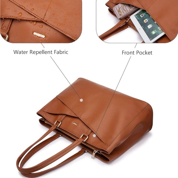 LOVEVOOK Laptop Tote Bag 15.6” Waterproof PU Leather Brown - Picture 14 of 16